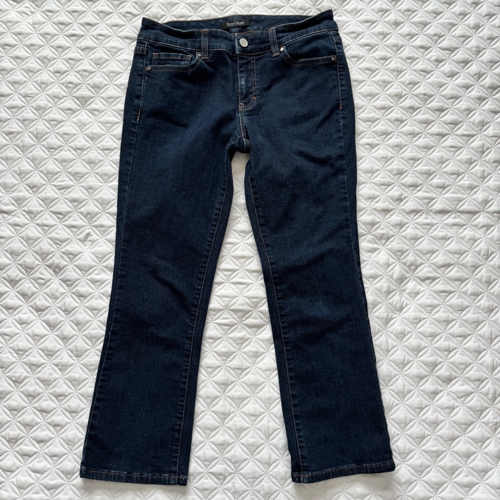 White House Black Market Noir Dark Blue Cropped Flare Denim Jeans Size 4